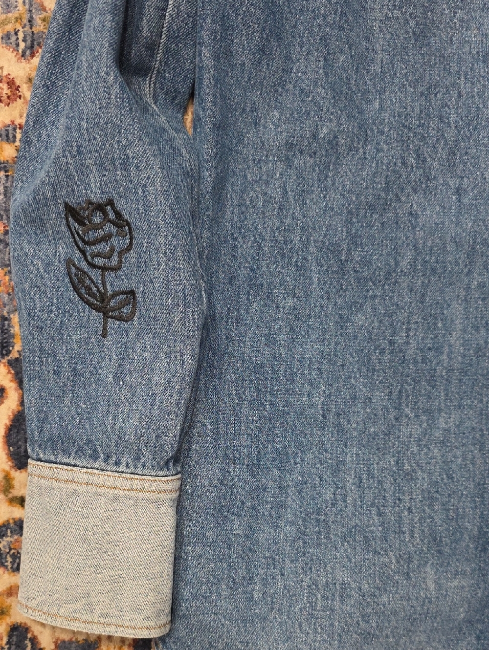 Marni Women's Denim Button-Front Shirt with Floral Embroidery - Picture 3 of 11
